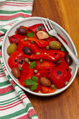 Roasted Red Pepper Salad. Selective focus.