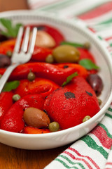 Roasted Red Pepper Salad. Selective focus.