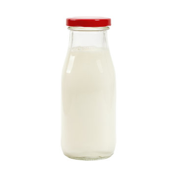 Bottle of milk Isolated on white background. Selective focus.