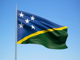 Solomon Islands 3d flag floating in the wind with a blue sky background