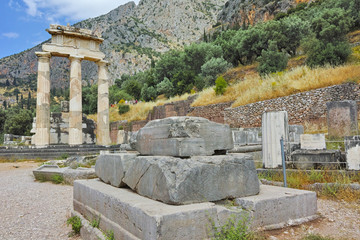 Athena Pronaia Sanctuary in Ancient Greek archaeological site of Delphi,Central Greece