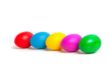 Colored eggs on a plate. Easter eggs.