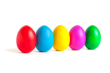 Colored eggs on a plate. Easter eggs.