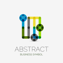 Minimalistic linear business icons, logos, made of multicolored line segments. Universal symbols for any concept or idea. Futuristic hi-tech, technology element set