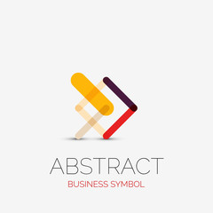 Minimalistic linear business icons, logos, made of multicolored line segments. Universal symbols for any concept or idea. Futuristic hi-tech, technology element set
