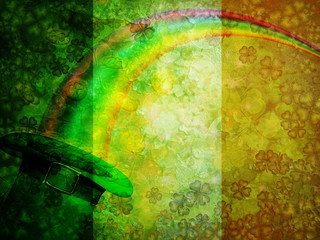 Leprechaun Hat Rainbow Grunge Flag Background