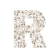 Abstract vector alphabet - R  made from coffee icon