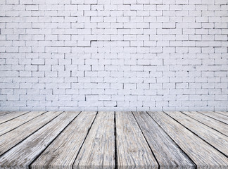 white brick wall and wooden floor texture background