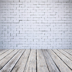 white brick wall and wooden floor texture background