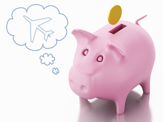 3d Piggy bank thinking of holidays. Save Money concept.