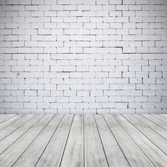 white brick wall and wooden floor texture background