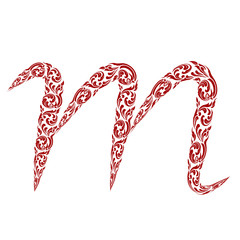 Abstract vector alphabet - m made from line thai art pattern - a