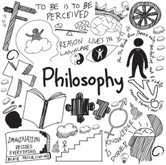 World philosophy and religion doctrine handwriting doodle sketch design subject sign and symbol in white isolated background paper for education subject presentation or introduction with text vector 
