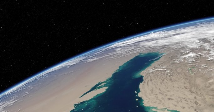 Simulated International Space Station earth orbit flyover of  the Persian Gulf.  