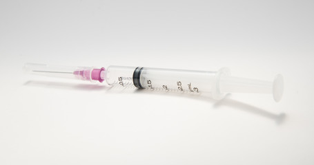 Syringe, medical injection in hand.