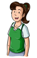 ilustracion de niña en uniforme escolar verde feliz contenta viendo al frente