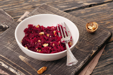 Healthy salad with beets and nuts