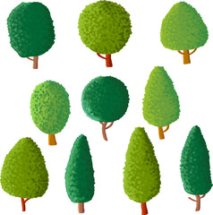 vector set of cartoon trees
