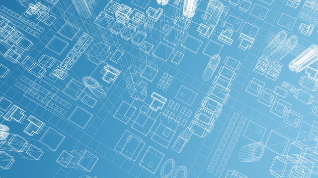 Animated blueprint of virtual growing city 4K
