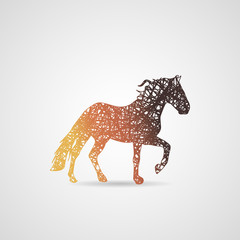 Running horse color silhouette. logo painted by lines