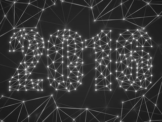 Text happy new year 2016 with glowing dots and lines, network connections