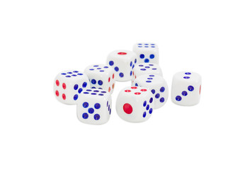 Standard plastic six-sided dice with rounded corners