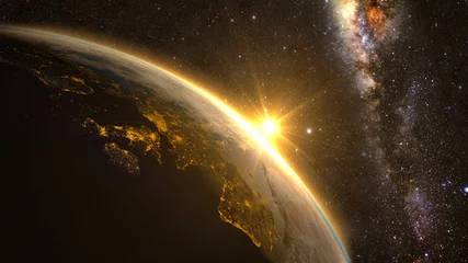 Fotobehang Chocoladebruin Planet Earth with a spectacular sunrise, view on Europe and Africa.    © janez volmajer