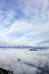 fog among mountain summits landscape