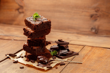 Plate with delicious chocolate brownies