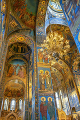 Mosaics in the interior of the Church of the Savior on Spilled Blood in St. Petersburg, Russia.