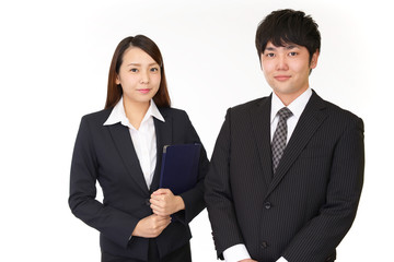 笑顔のビジネスマンとOL
