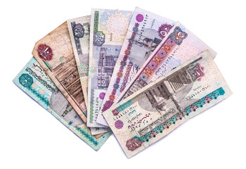Obraz na płótnie Canvas Money from Egypt, pound banknotes and coins, egyptian money fina