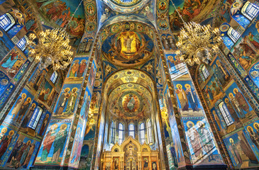 Fototapeta na wymiar Mosaics in the interior of the Church of the Savior on Spilled Blood in St. Petersburg, Russia.