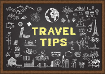 Doodle about travel tips on chalkboard