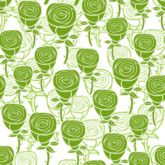 Romantic pattern with abstract green roses.