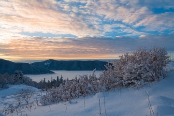 Mountain sunset winter
