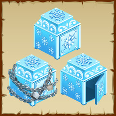 Three blue chest of ice, open and closed