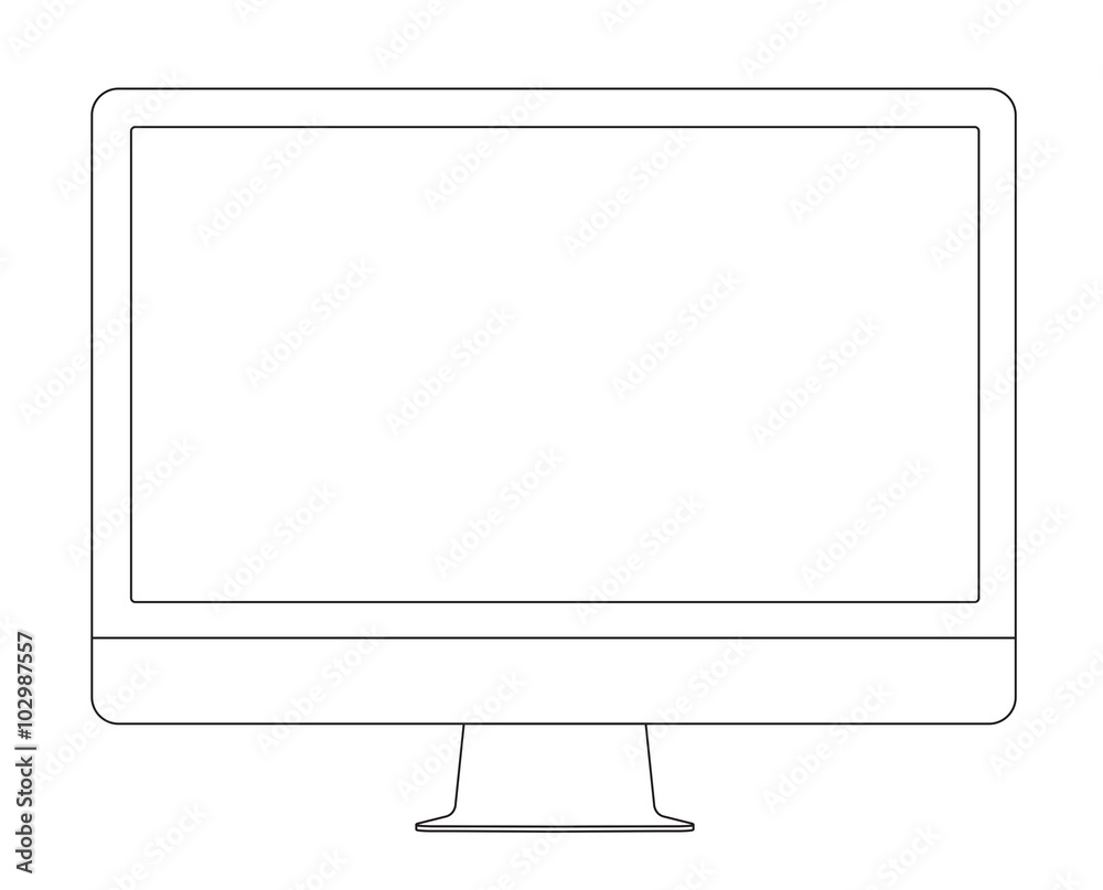 Poster outline drawing pc monitor. elegant thin line style design. vector illustration.