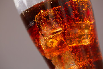 cola with ice closeup