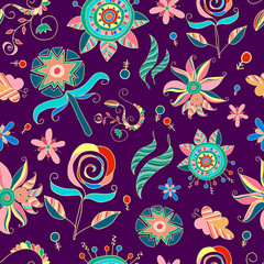 Naklejka premium seamless hand-drawn pattern, abstract floral background