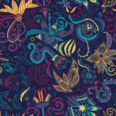 seamless hand-drawn pattern, abstract floral background