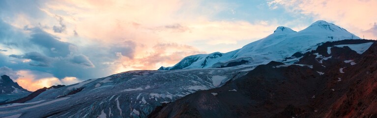Mountain sunset winter panorama