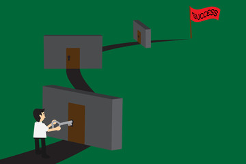 Business man try to unlock many doors for success, concept for s