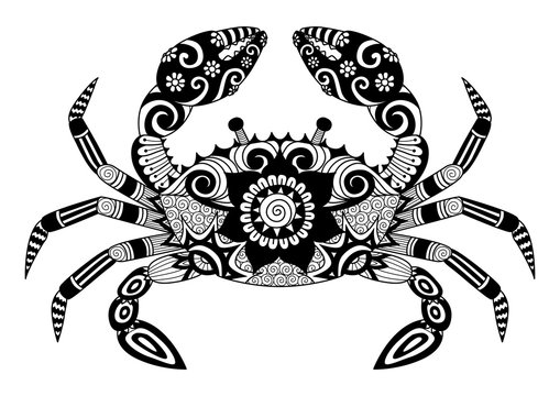Hand drawn zentangle crab for coloring book for adult, tattoo, shirt design, logo and so on