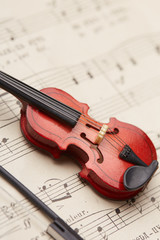Fototapeta na wymiar violin on of notes background