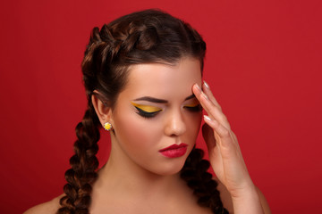 Beauty portrait of beautiful women with long hair brunette with