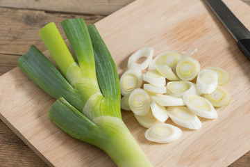 Fresh green Leek. Selective focus.