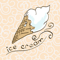 мороженное в рожке с надписью и завитками