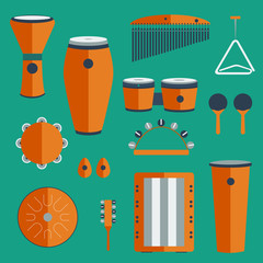 different kinds of percussion on a colored background