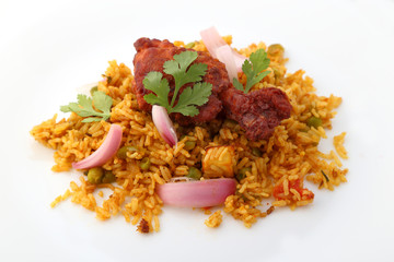 Mutton or Chicken Gosht Biryani from India. Chicken fried rice.